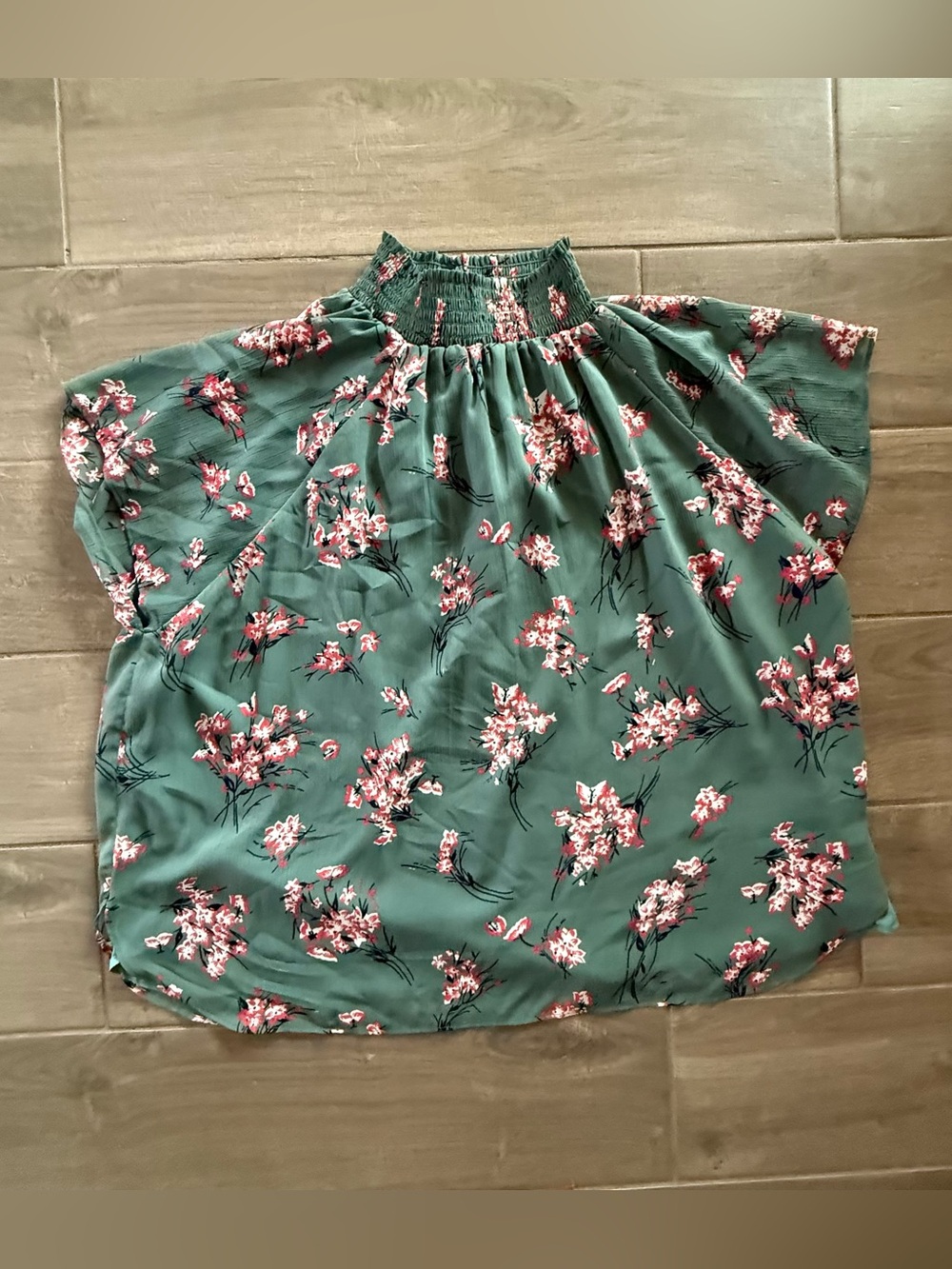 Madewell Green Floral Smocked Shirt, Boho, Romantic, Feminine, Office Size S